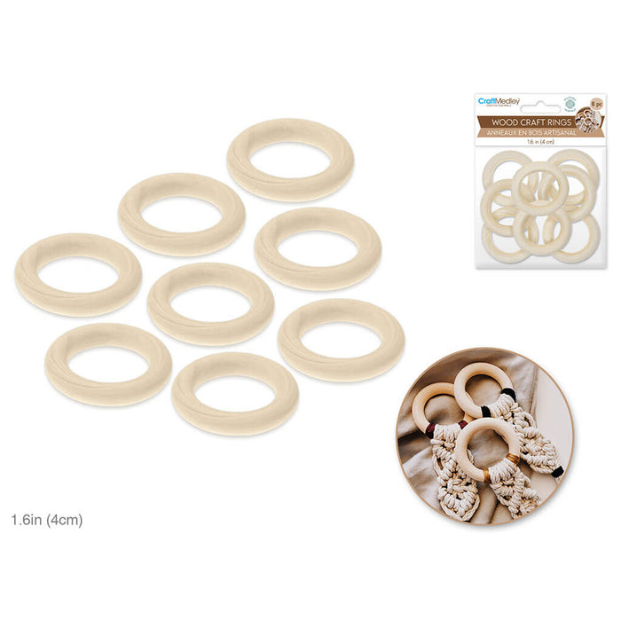 Craftwood: 40mm Craft Rings x8 Natural