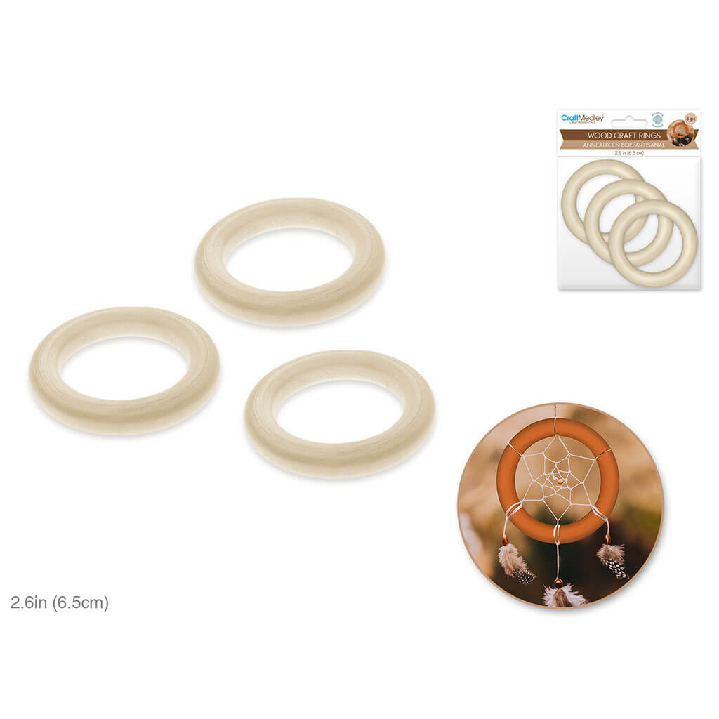 Craftwood: 65mm Craft Rings x3 Natural