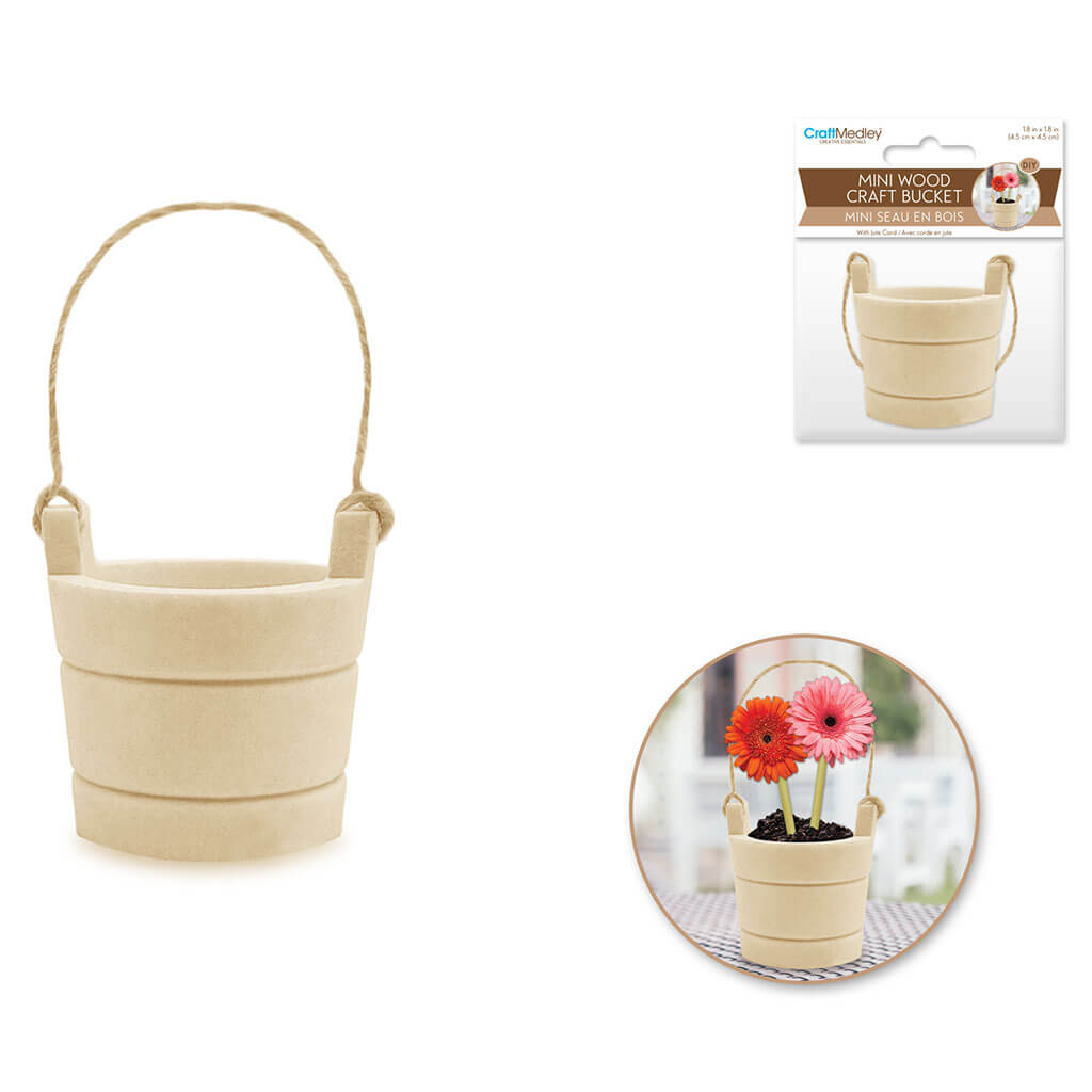 Wood Craft: 1.8in x 1.8in Mini Well Bucket Routered with Jute