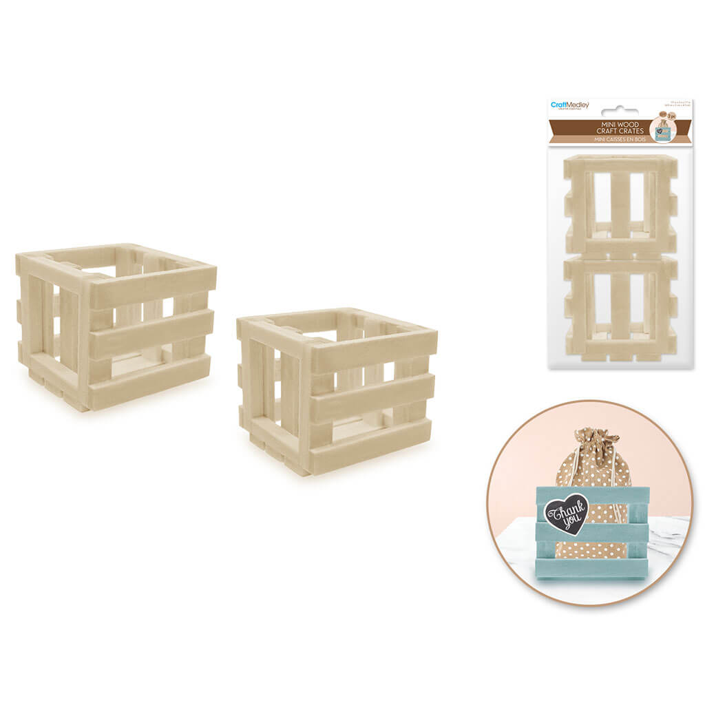 Wood Craft: 1.6in x 2in Mini Deep Crate 2pc Slatted