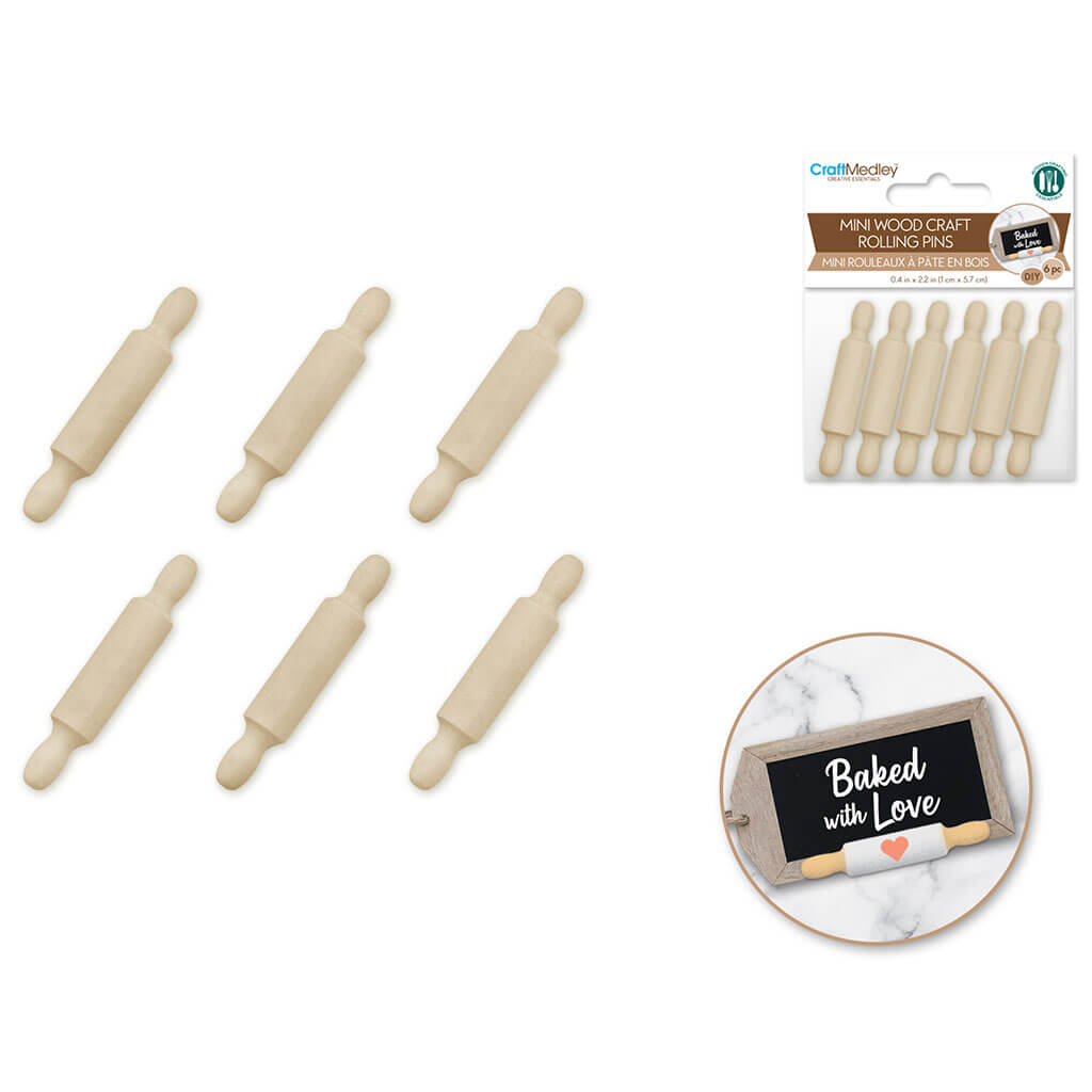 Wood Craft: 0.4in x 2.2in Mini Rolling Pin 6pc