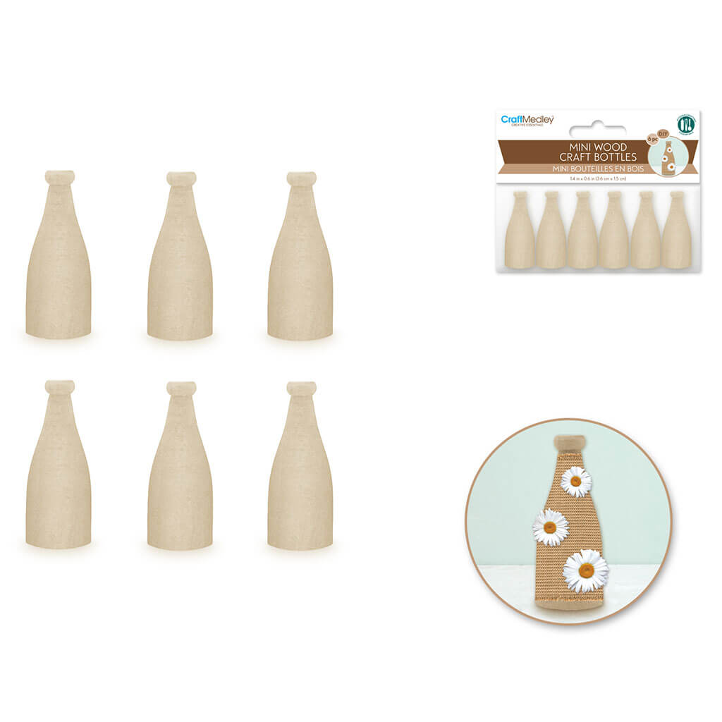 Wood Craft: 1.4in x 0.6in Milk Bottle 6pc