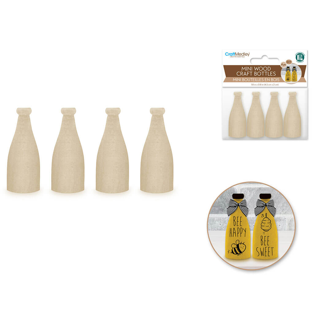 Wood Craft: 1.8in x 0.8in Milk Bottle 4pc