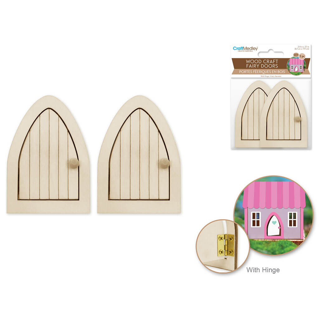 Wood Craft: 2.4in x 3.1in Mini Fairy Door 2pc Opening with Handle+Hinge Archway