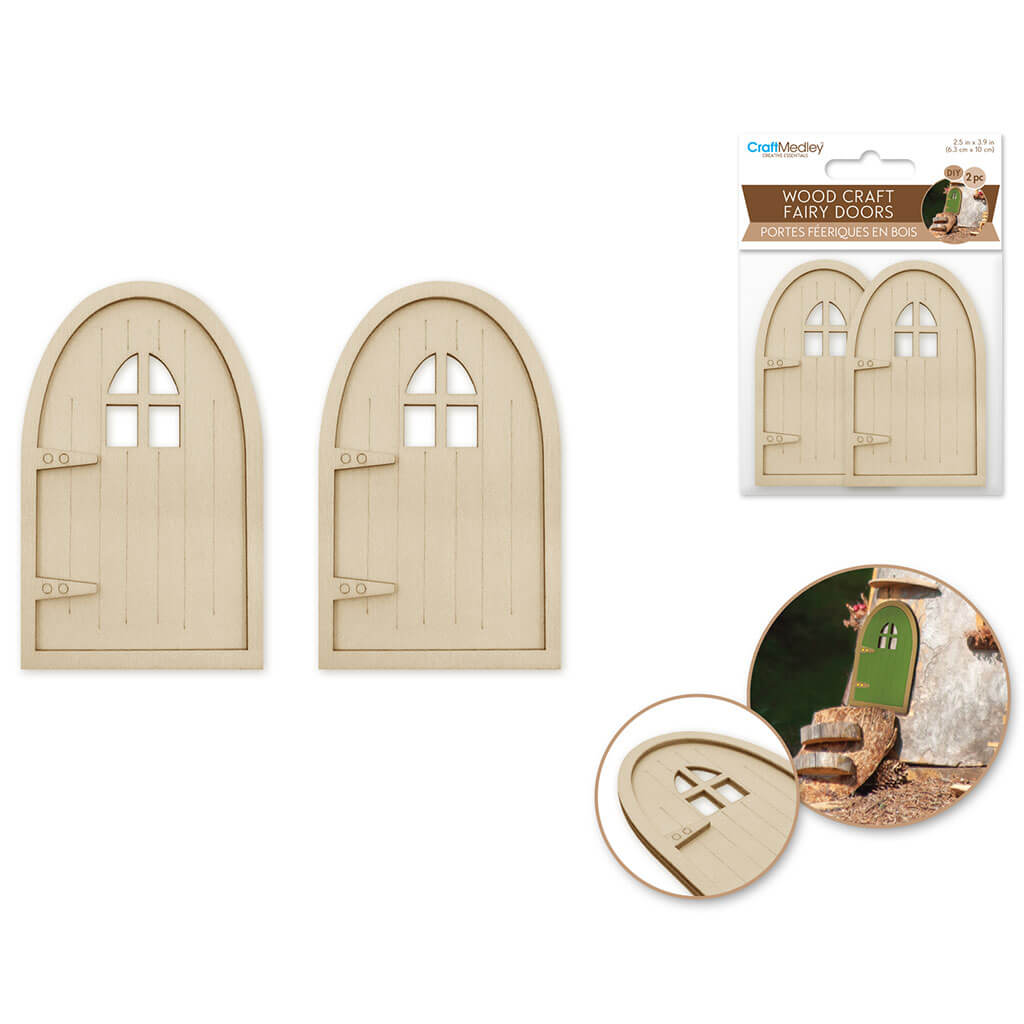 Wood Craft: 2.4in x 3.1in Mini Fairy Door 2pc DIY Arch