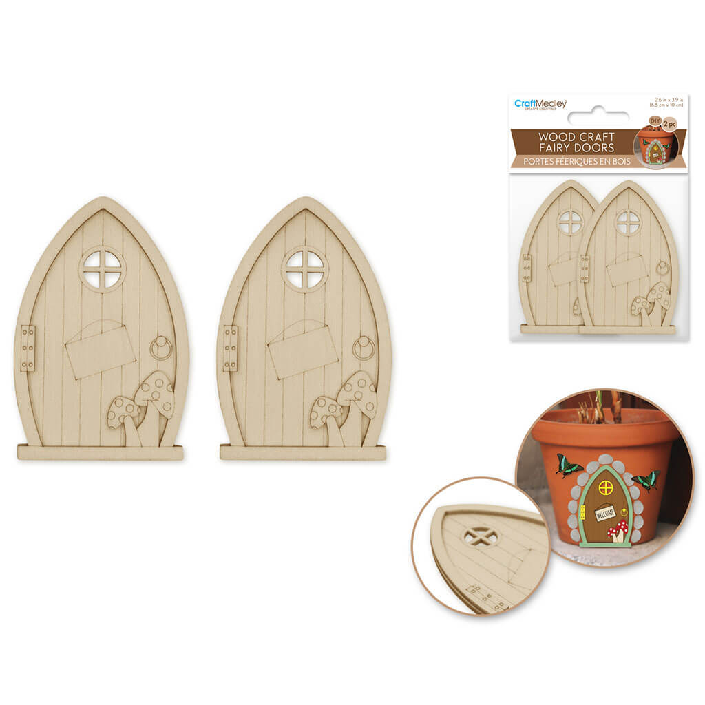 Wood Craft: 2.4in x 3.1in Mini Fairy Door 2pc DIY Steeple