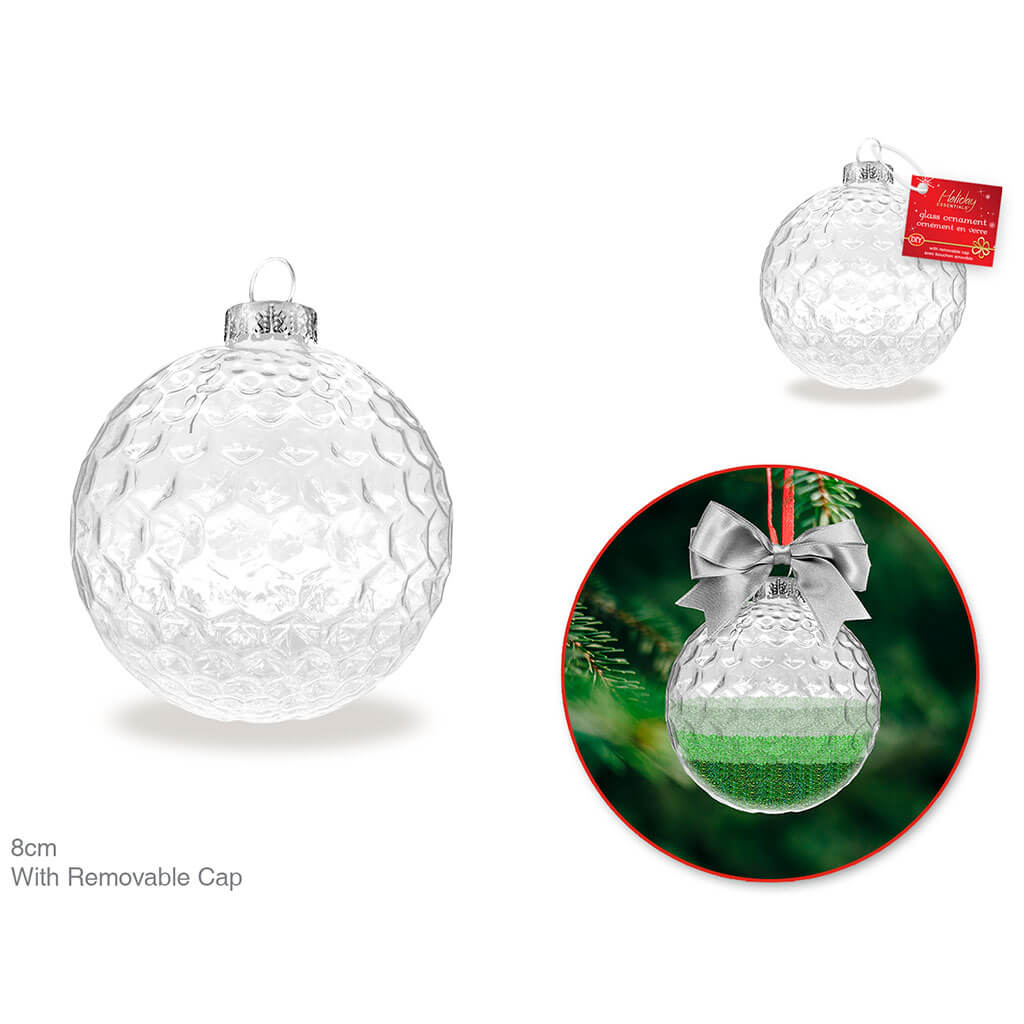 Seasonal Decor: 8cm DIY Ornate Ornament Glass with Metal Hanger Disco Ball