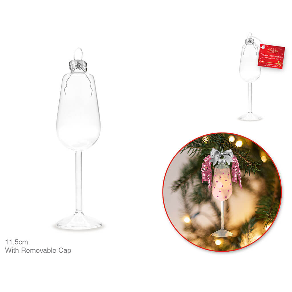 Seasonal Decor: 11.5cm Mini Wine Bottle Clear Glass Orn with Metal Hanger