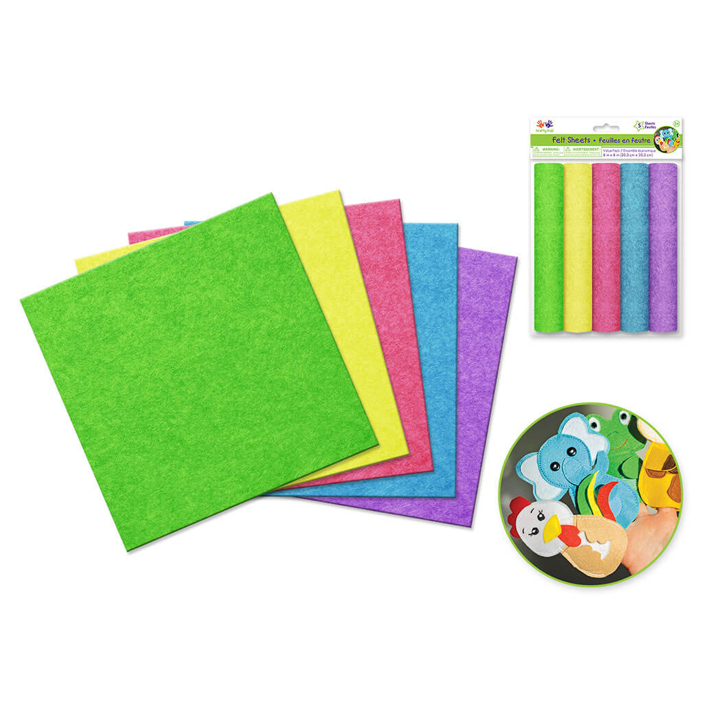 Felt Sheets: 8in x 8in Value Pack 5-Sheets Asst,  Pastel