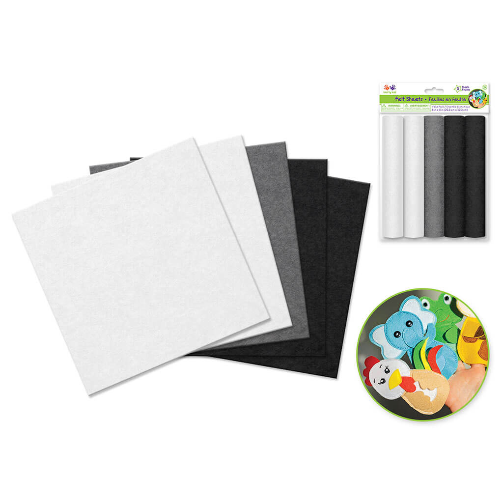 Felt Sheets: 8in x 8in Value Pack 5-Sheets Asst,  Classic