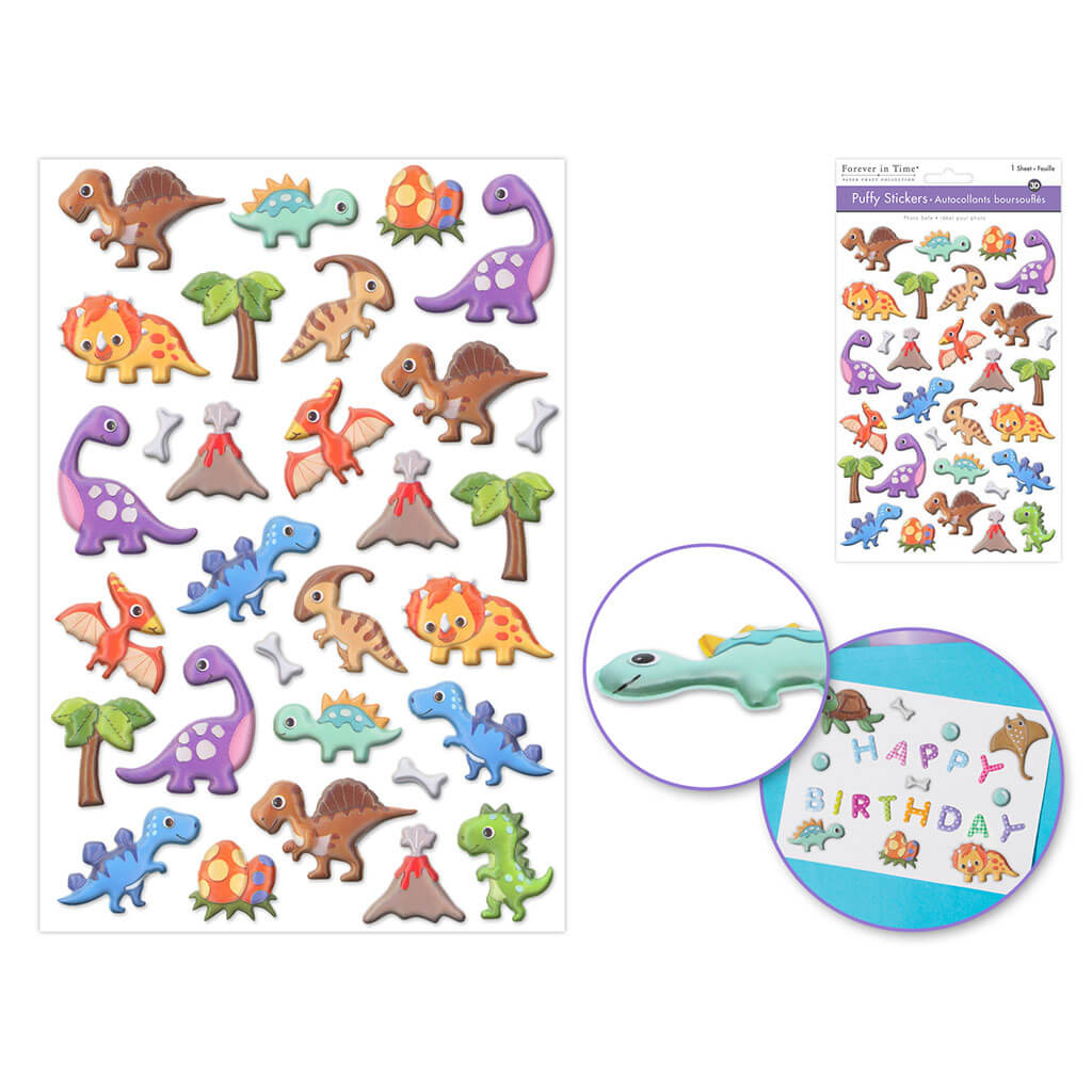 Paper Craft Sticker: 5.5in x 8.3in 3D Puffy Sheen, Dino