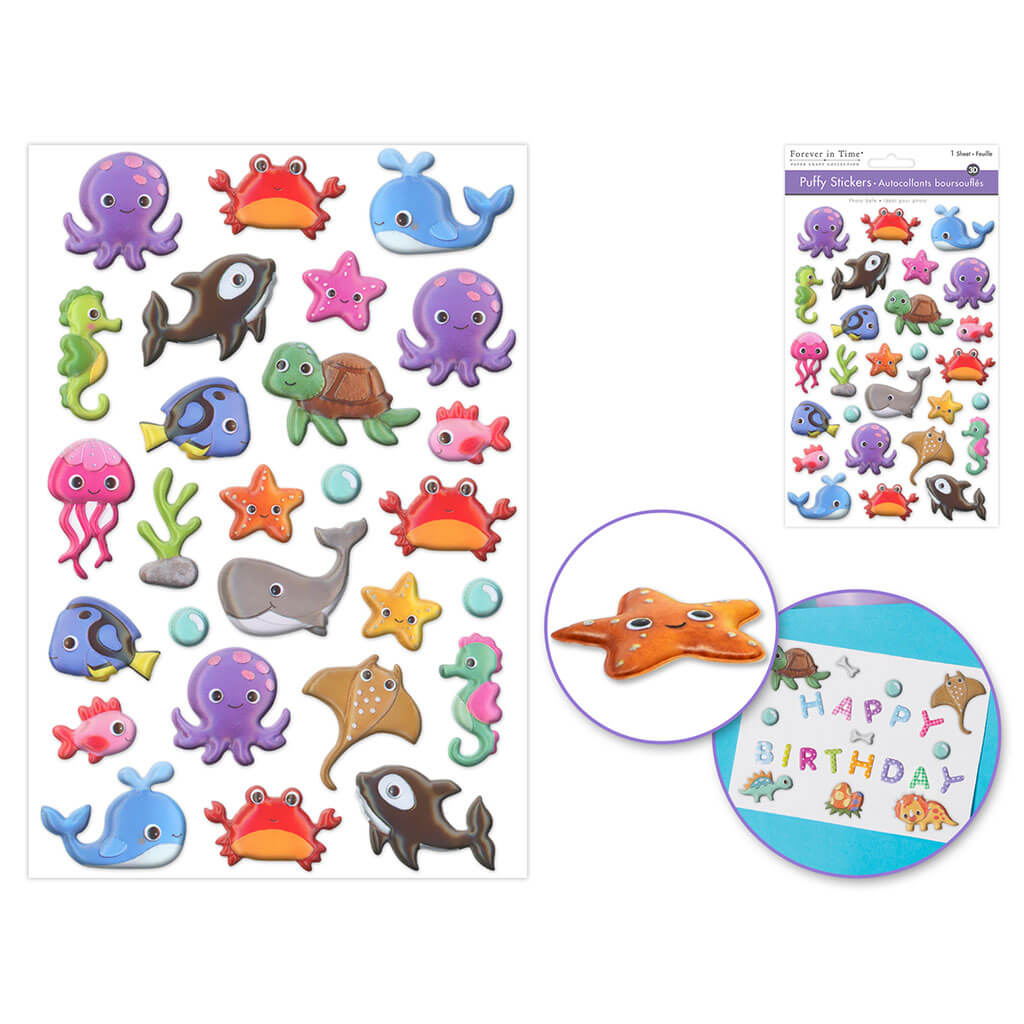 Paper Craft Sticker: 5.5in x 8.3in 3D Puffy Sheen, Sea Pals