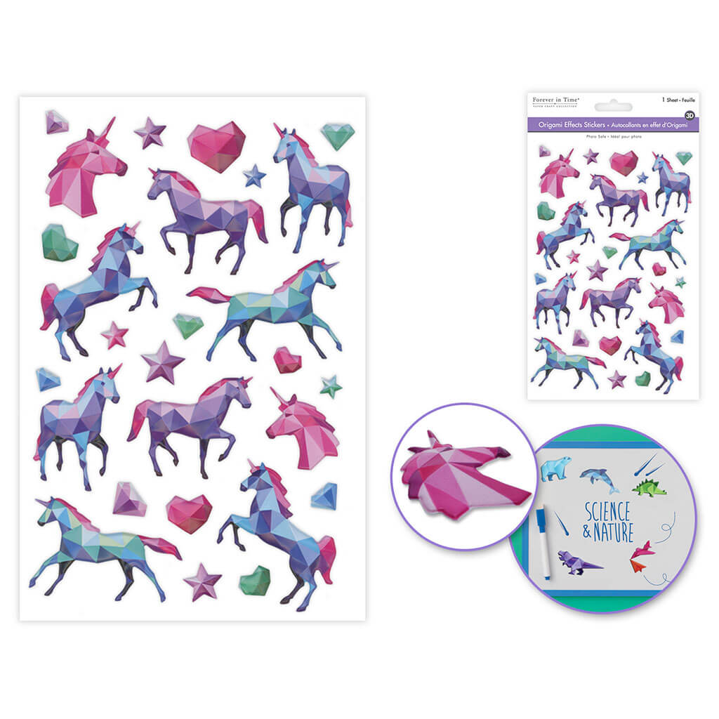 Paper Craft Sticker: 5.7in x 9.8in 3D Origami Effects PVC, Unicorn