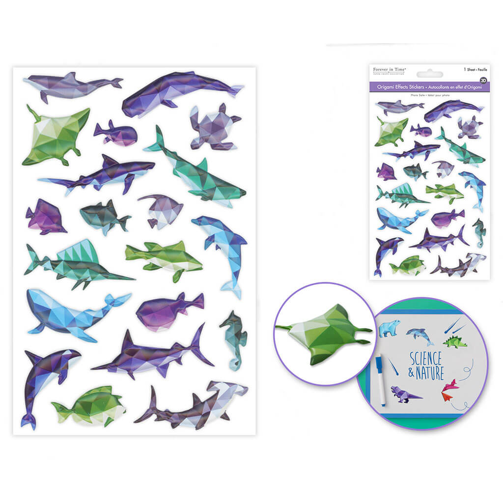 Paper Craft Sticker: 5.7in x 9.8in 3D Origami Effects PVC, Sea Life