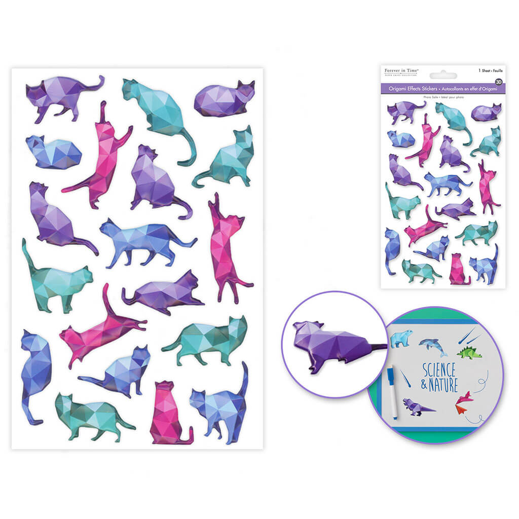 Paper Craft Sticker: 5.7in x 9.8in 3D Origami Effects PVC, Feline Fancy