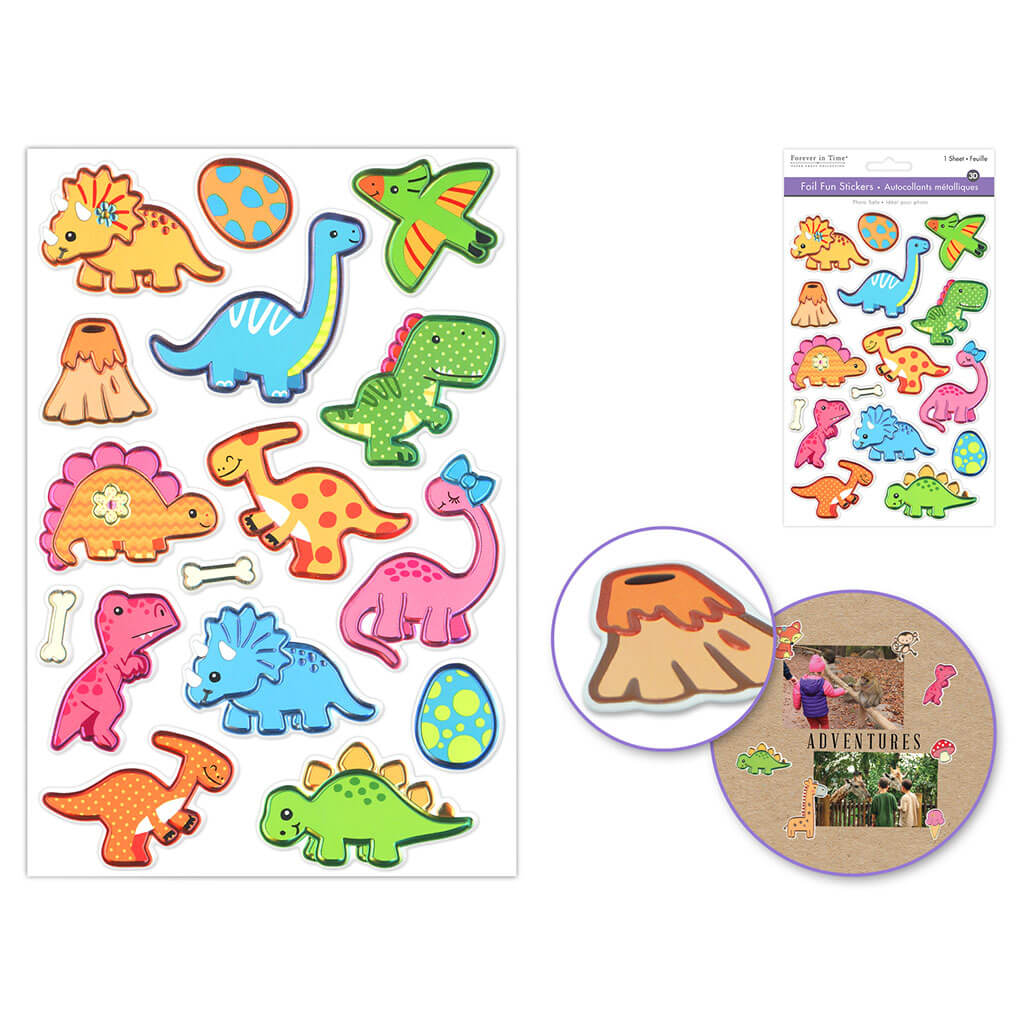 Paper Craft Sticker: 5.5in x 8.3in 3D Pop-Up Foil, Dino World