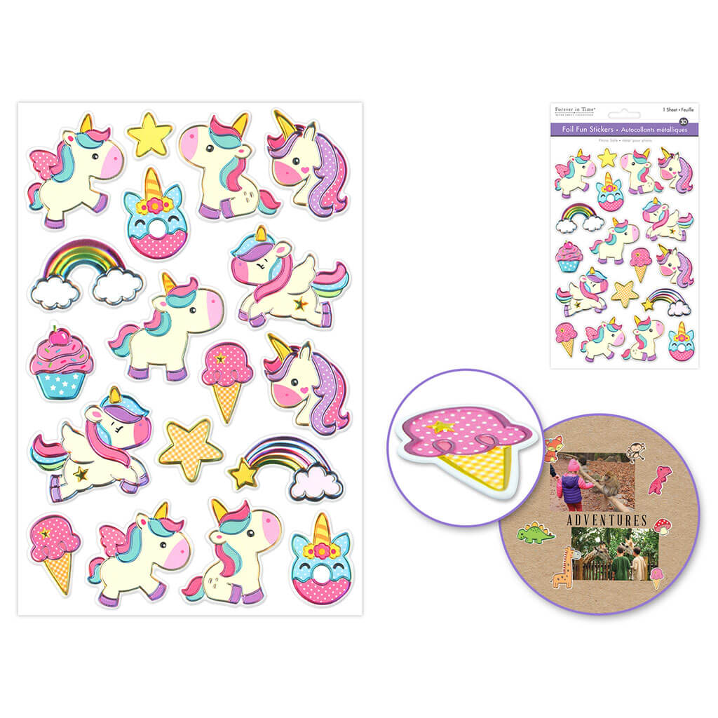 Paper Craft Sticker: 5.5in x 8.3in 3D Pop-Up Foil, Unicorn Frolic