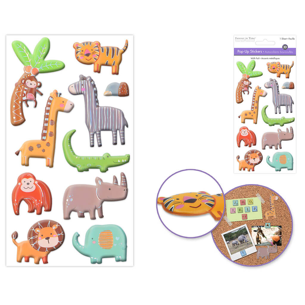 Paper Craft Sticker: 3.7in x 6.9in 3D Pop-Up Foil, Creature Fun