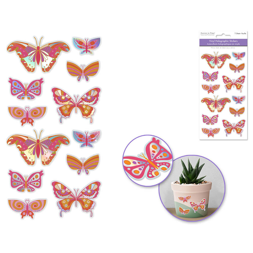 Paper Craft Sticker: 3.9in x 7.5in Vinyl Holographic Butterfly