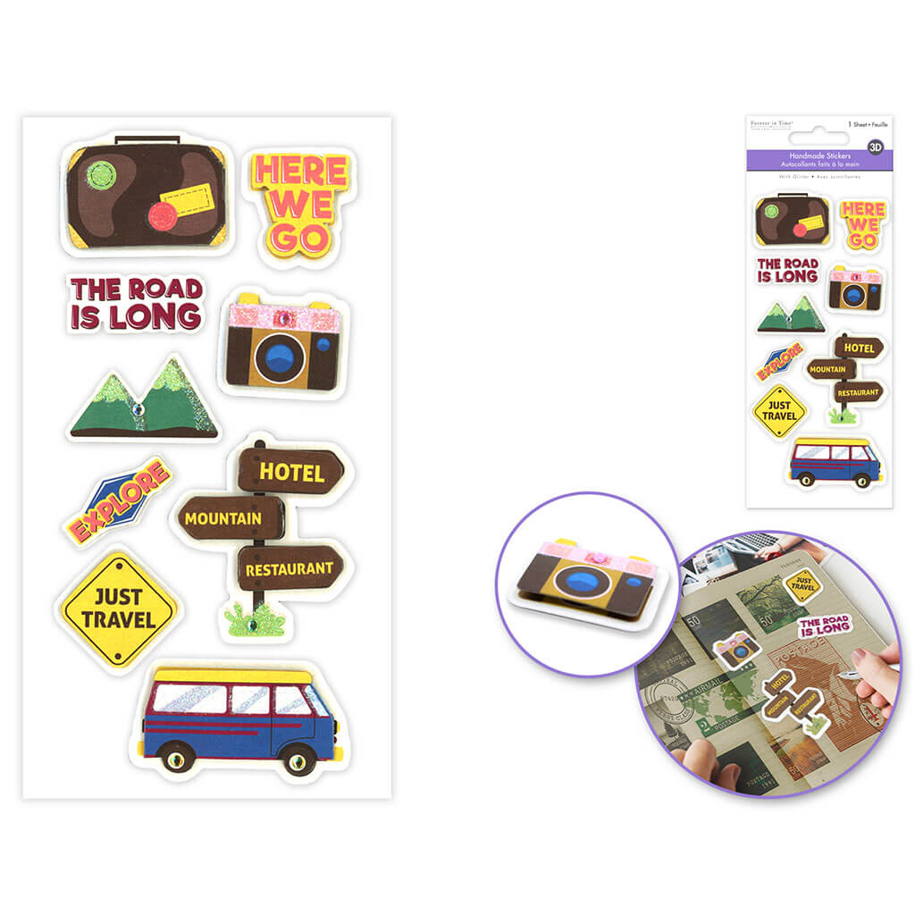 Handmade Sticker: 3D Glitter Cardstock Elements 250gsm, Just Travel