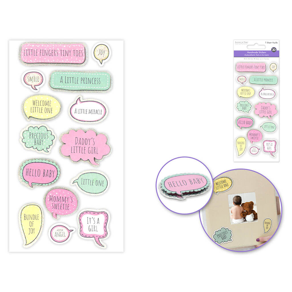 Handmade Sticker: 3D Glitter Cardstock Elements 250gsm, Baby Girl