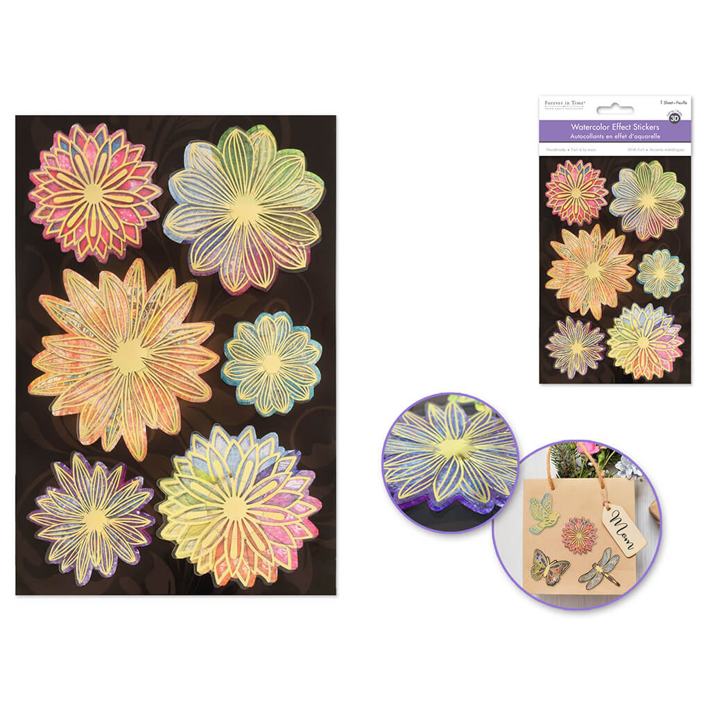 Handmade Sticker: 4.9in x 7.3in 3D Gold Foil Fold-Up, Flower
