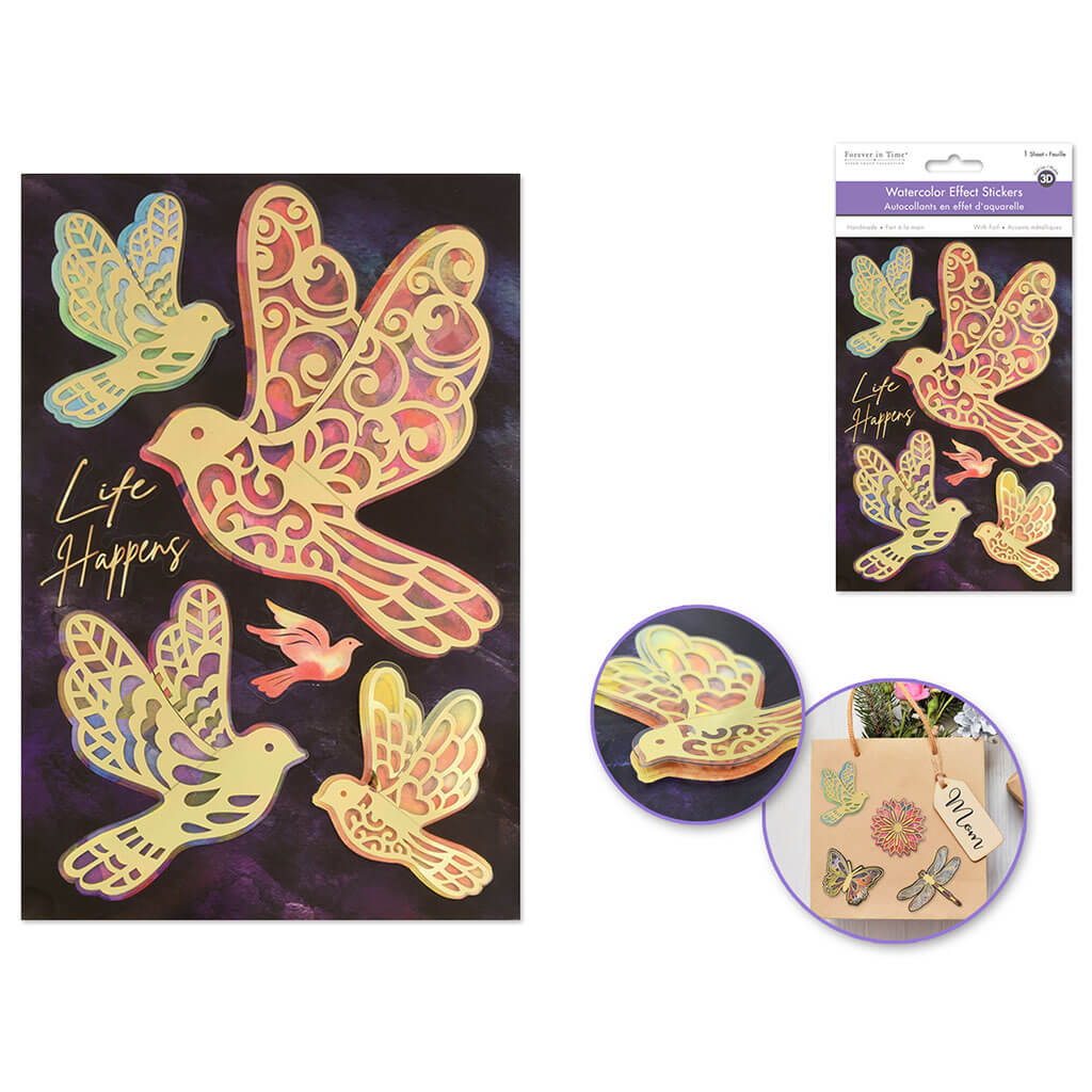 Handmade Sticker: 4.9in x 7.3in 3D Gold Foil Fold-Up, Birdie