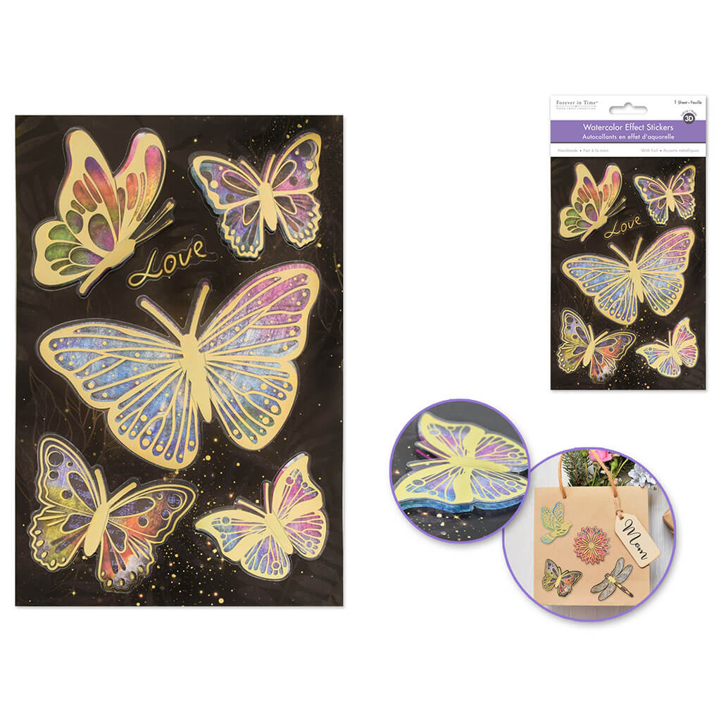 Handmade Sticker: 4.9in x 7.3in 3D Gold Foil Fold-Up, Butterfly