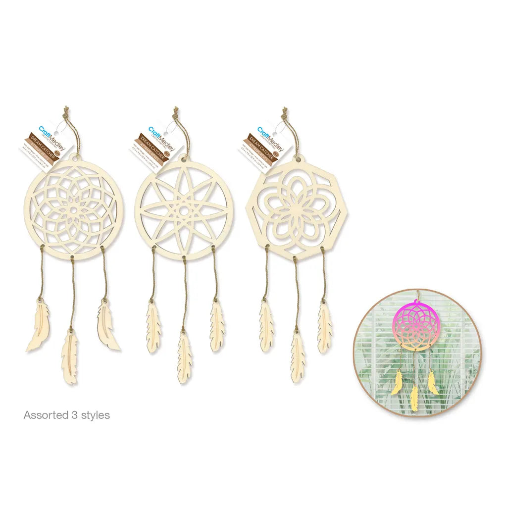 Wood Decor: 4.3INx9.8IN DIY Dream Catcher w/Jute Hangers Asst 12eax3styles Asst 1