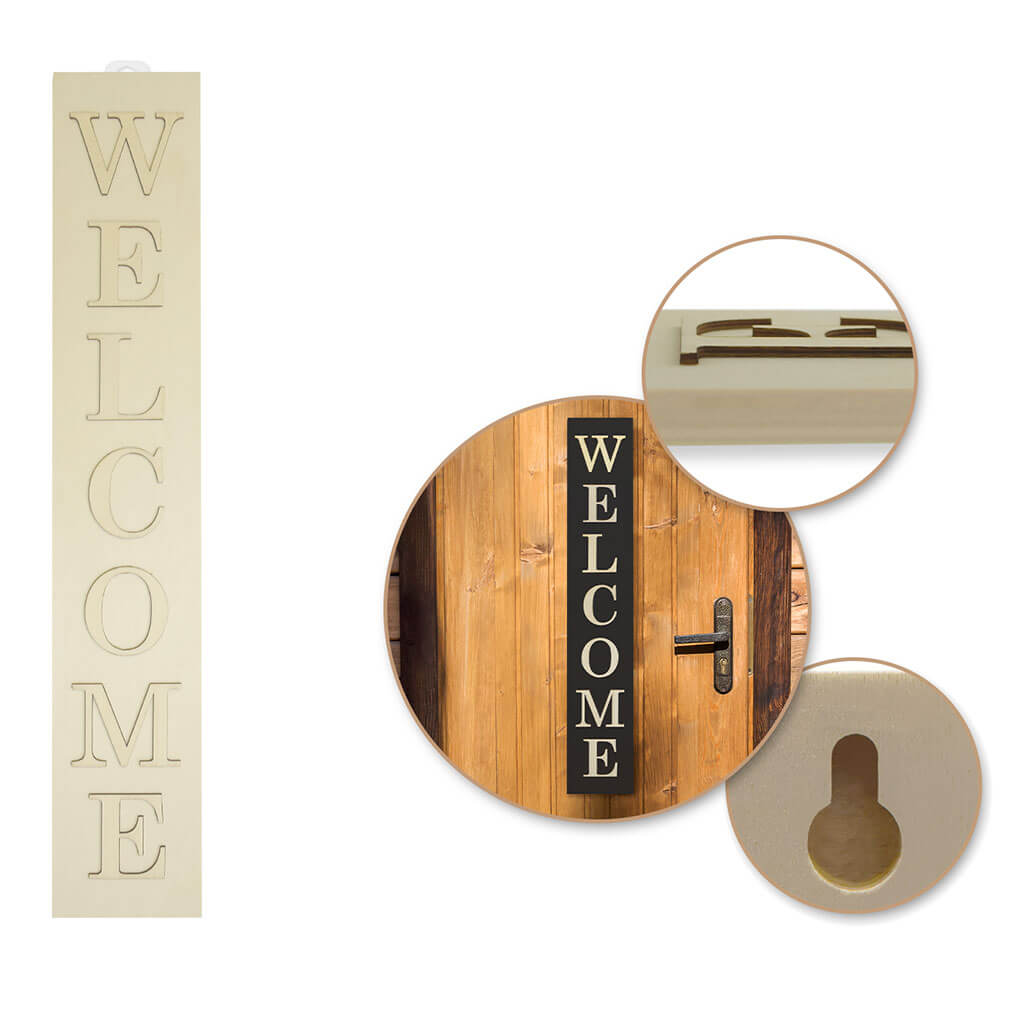 Wood Decor: 24in x 4in DIY Vertical Wall Sign Plaque, Welcome