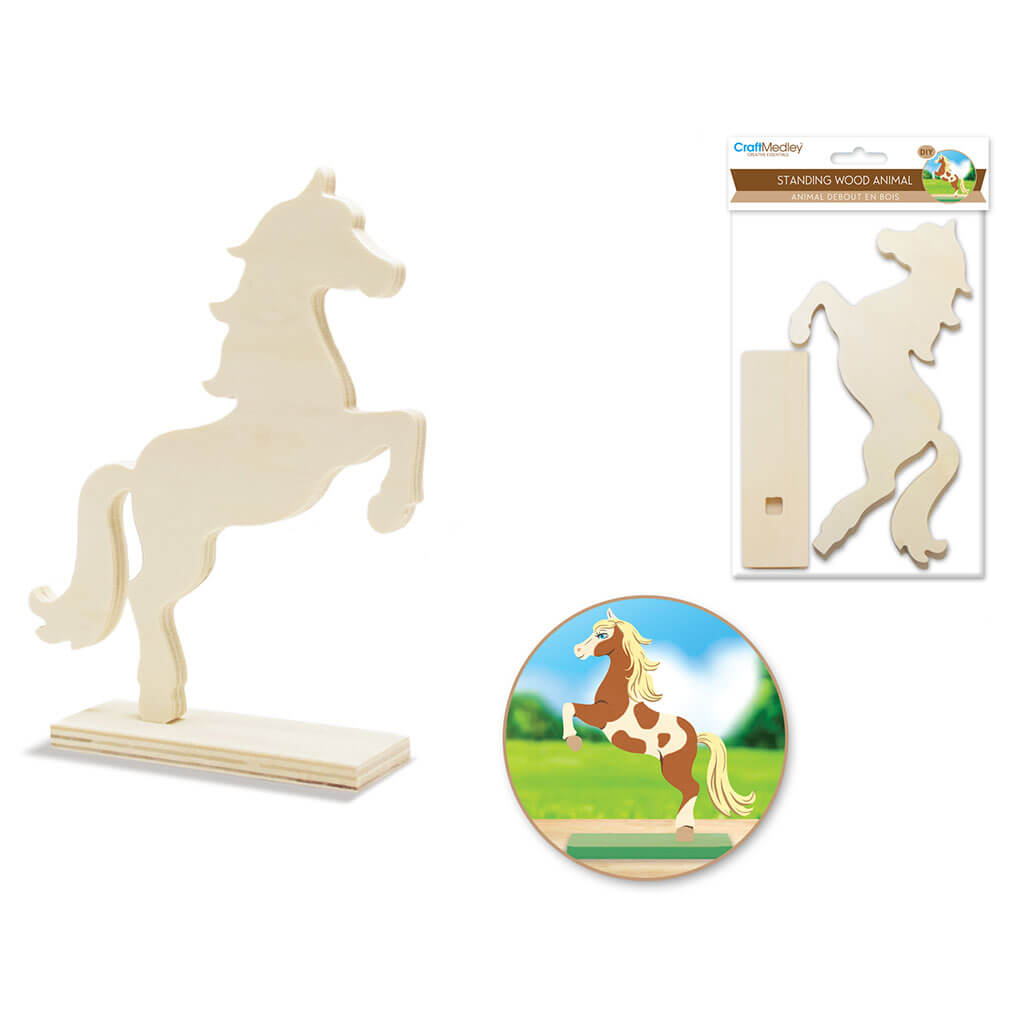 Wood Craft: 8.25in DIY Rearing Animal on Stand 9.5mm(T) Horse