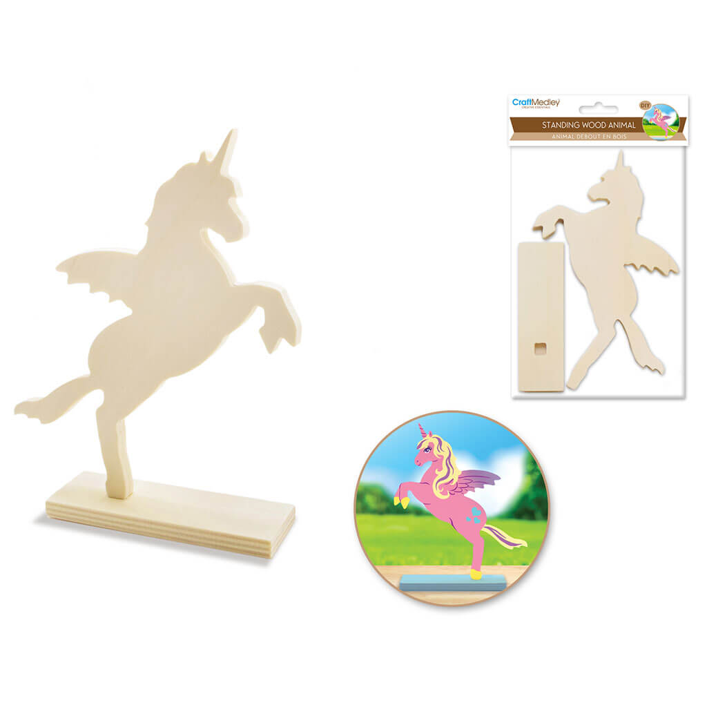 Wood Craft: 8.25in DIY Rearing Animal on Stand 9.5mm(T) Unicorn