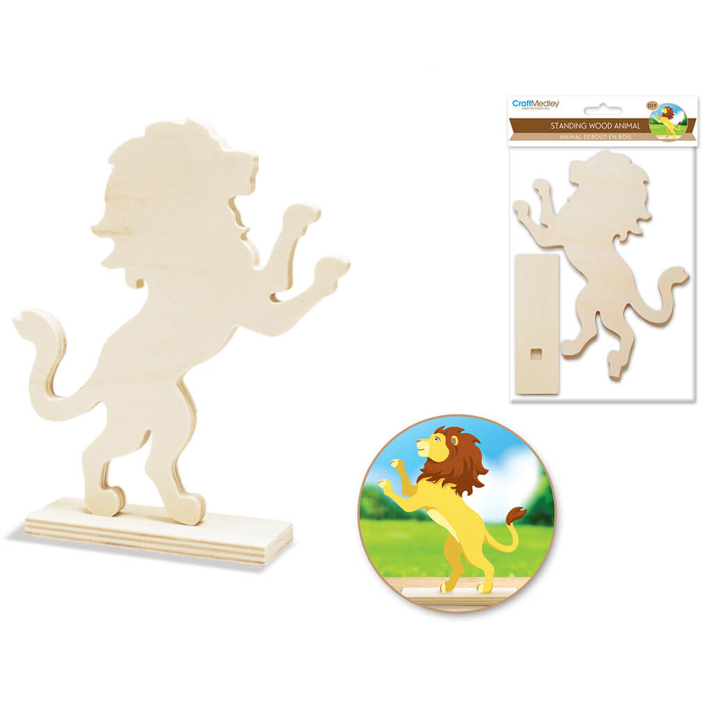 Wood Craft: 8.25in DIY Rearing Animal on Stand 9.5mm(T) Lion