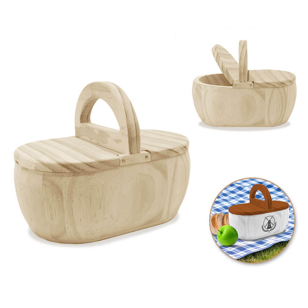 Wood Craft: 8.1in x 5.1in x 6.3in DIY Picnic Basket with Lids