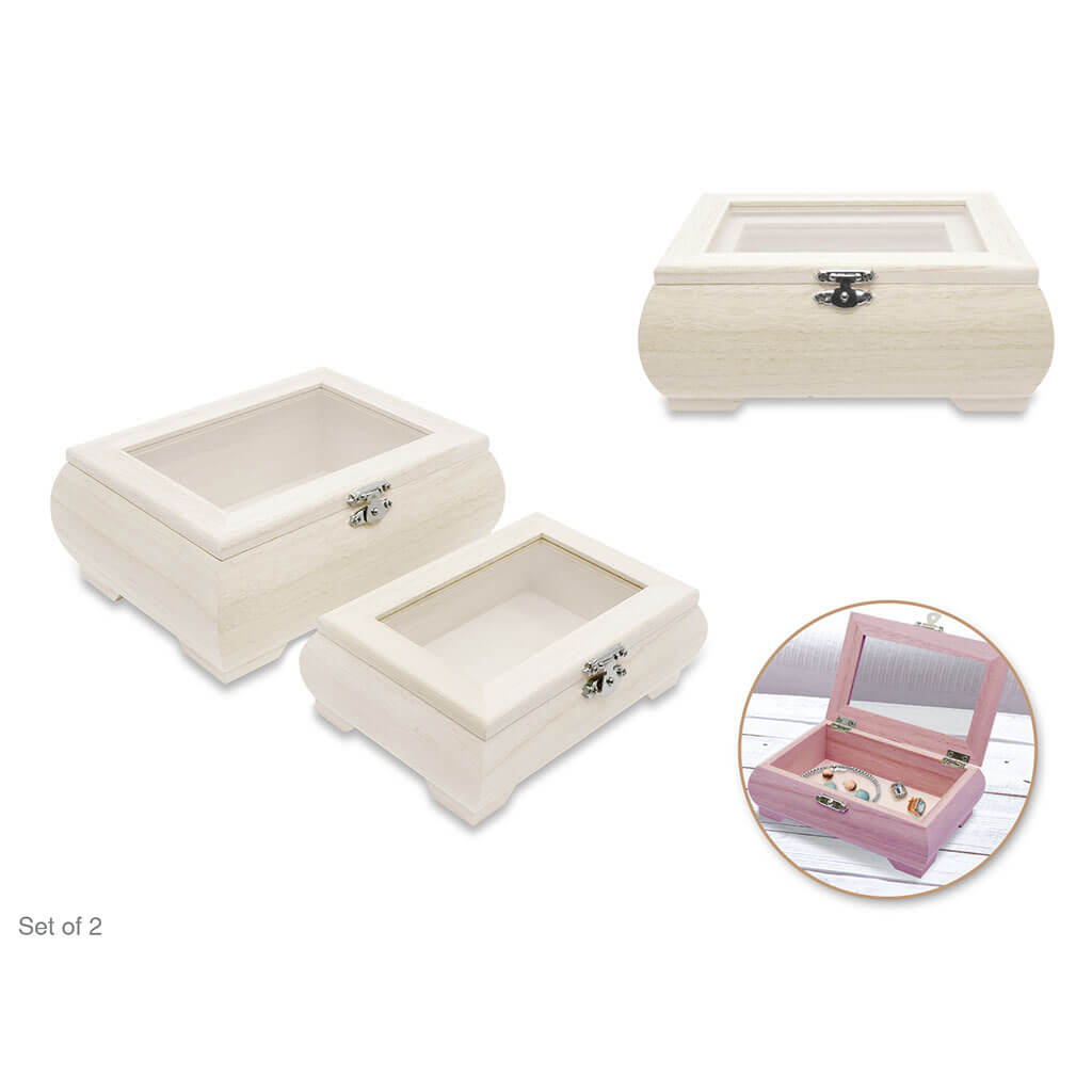 Wood Craft: 8.3in x 5.7in x 4.5in Vanity Chest Set/2 with Clasp