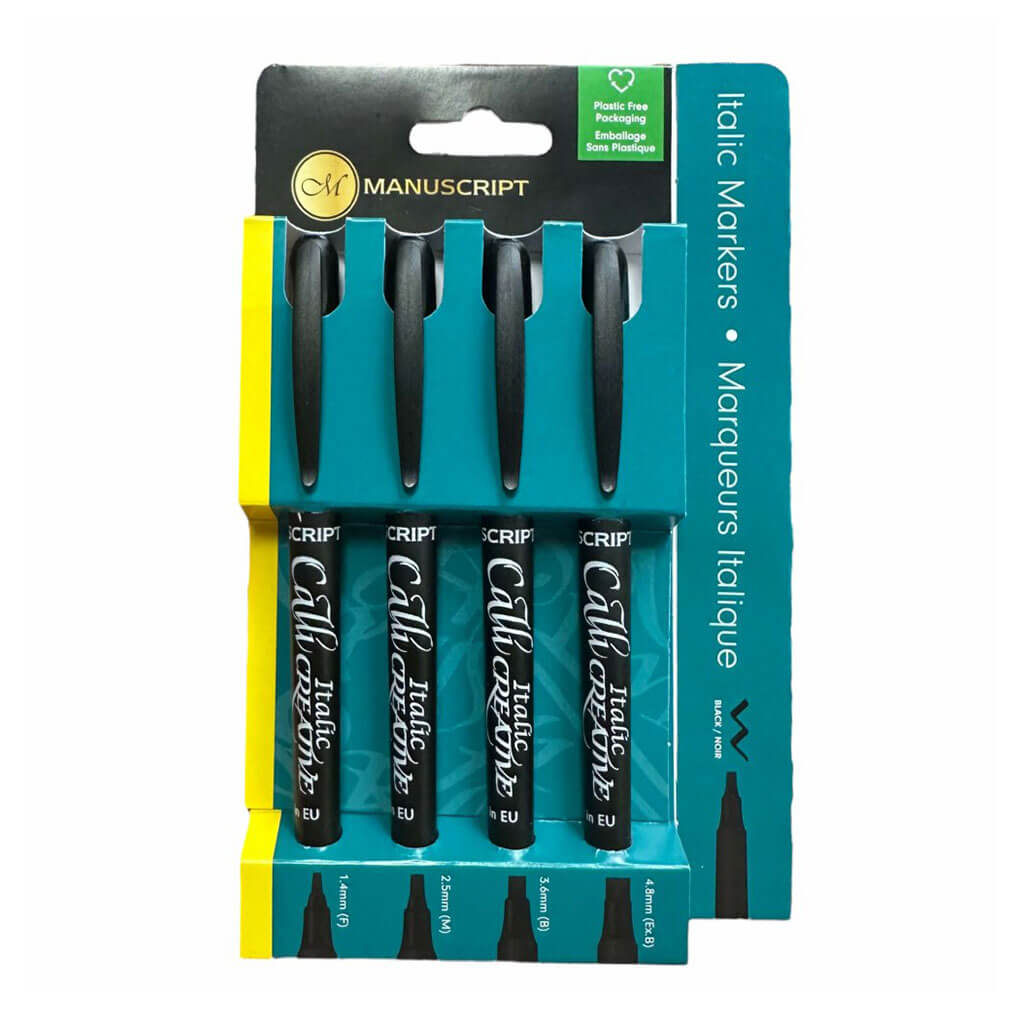 Callicreative Italic Markers, Pack of 4 Black 1.4/2.5/3.6/4.8mm