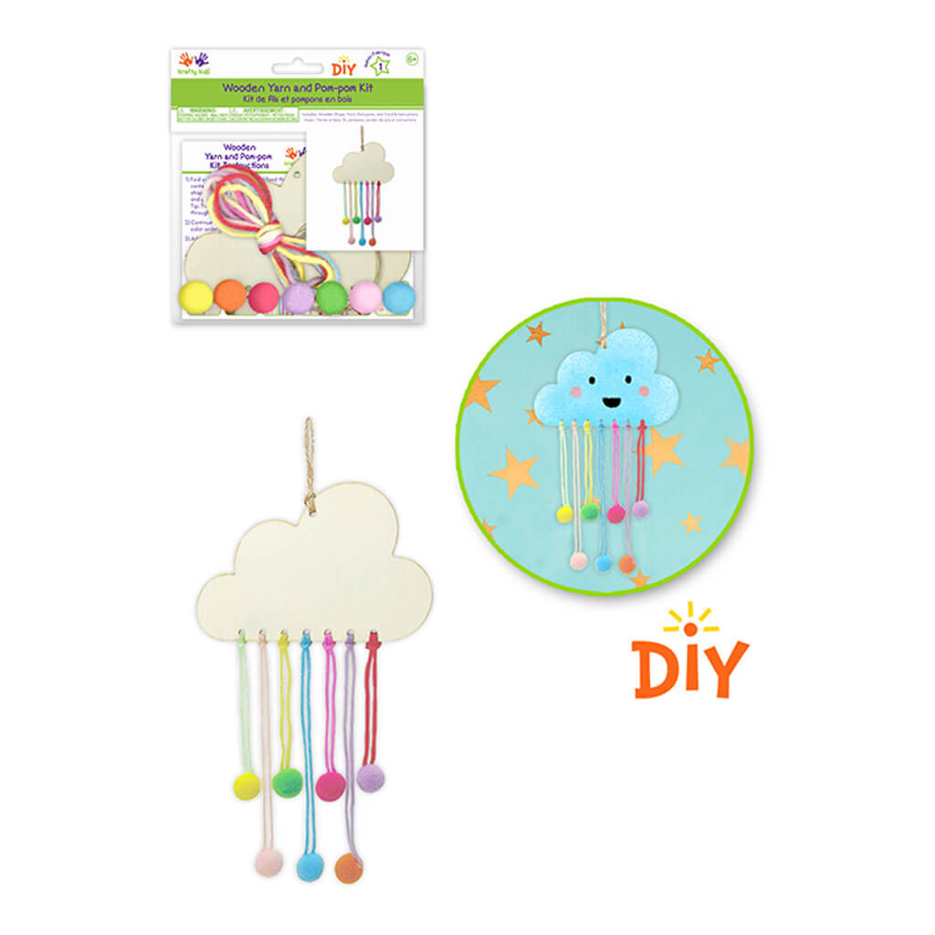 Krafty Kids Kit: DIY Wood Ornament Yarn &amp; Pompom Kit