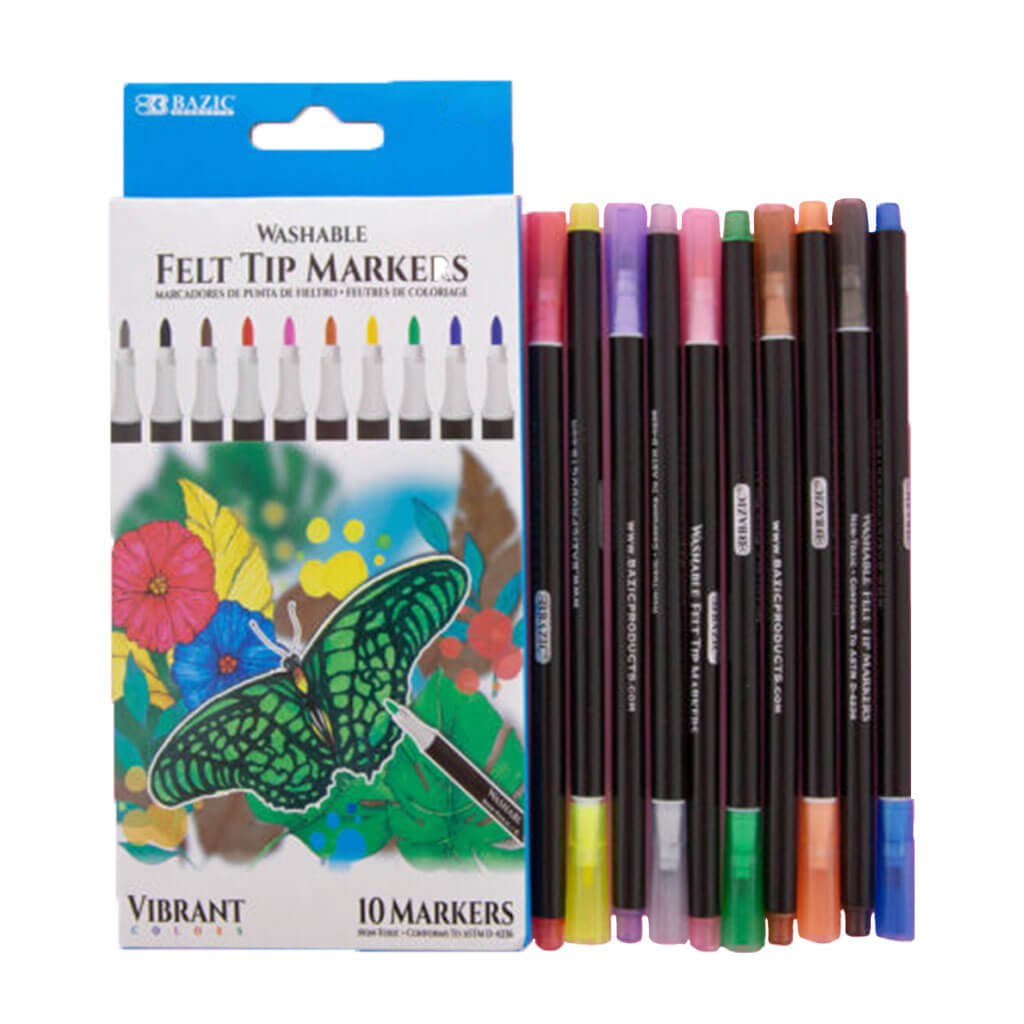 Washable Markers Felt Tip 10 Colors