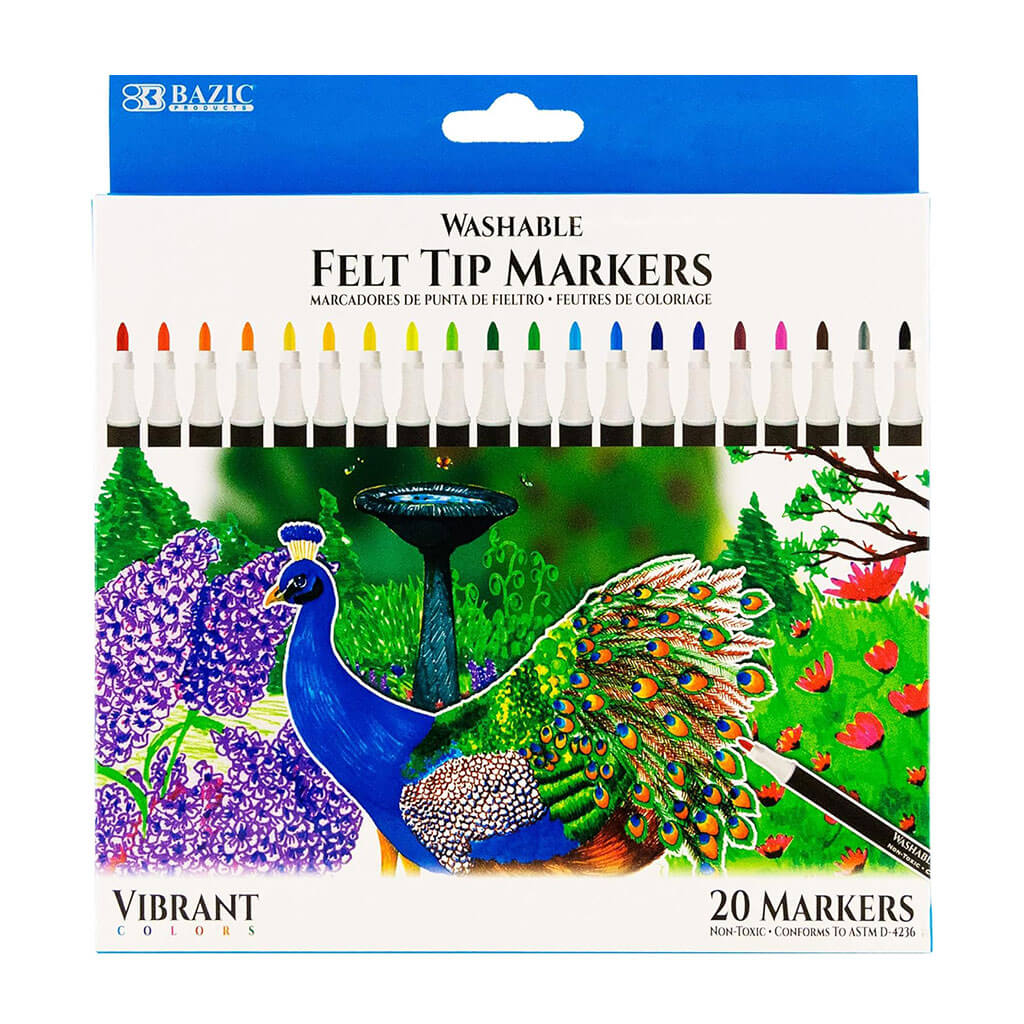 Washable Markers Felt Tip 20 Colors