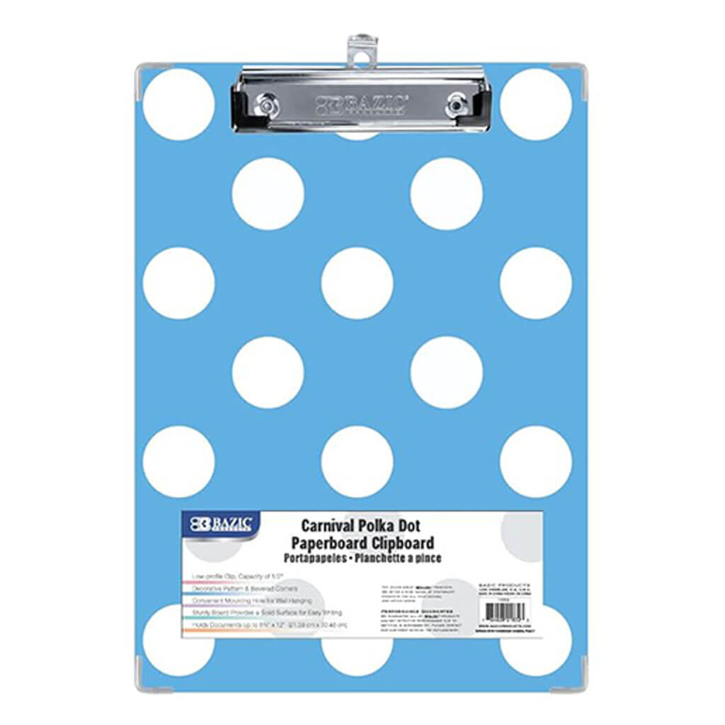 BAZIC Standard Size Carnival Polka Dot Paperboard Clipboard with Low Profile Clip