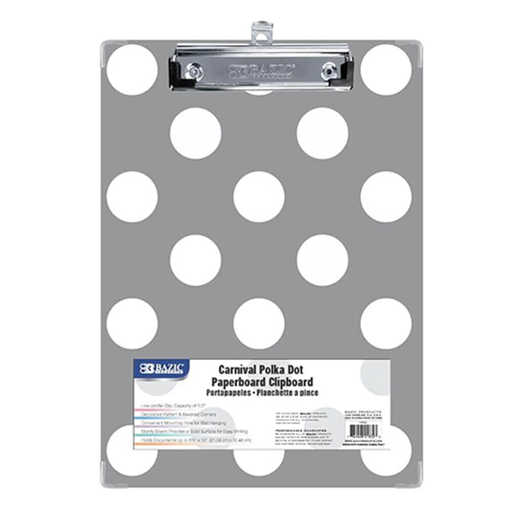 BAZIC Standard Size Carnival Polka Dot Paperboard Clipboard with Low Profile Clip