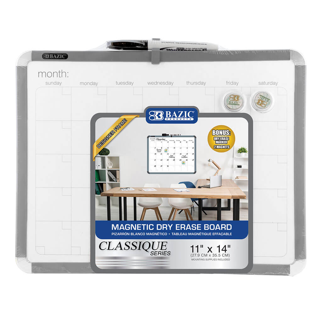 CLASSIQUE Magnetic Dry Erase Calendar Board 11in x 14in, with Marker &amp; 2 Magnets