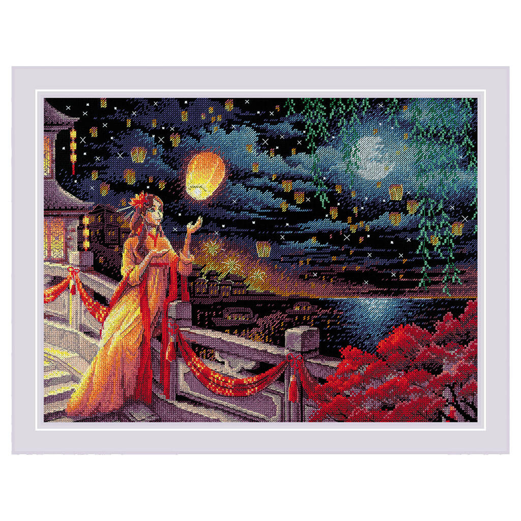 RIOLIS Counted Cross Stitch Kit 15.75in x 11.75in, Lantern Festival