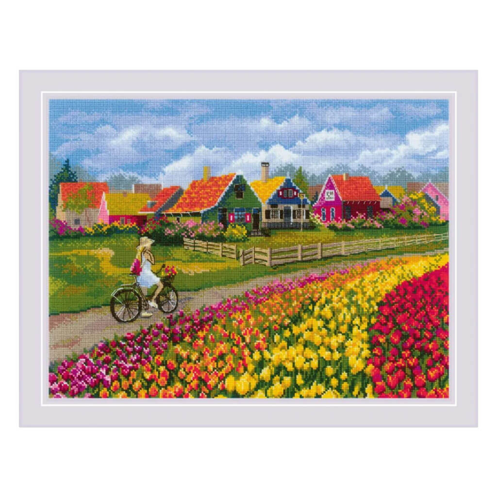 RIOLIS Counted Cross Stitch Kit 15.75in x 11.75in, Tulip Field