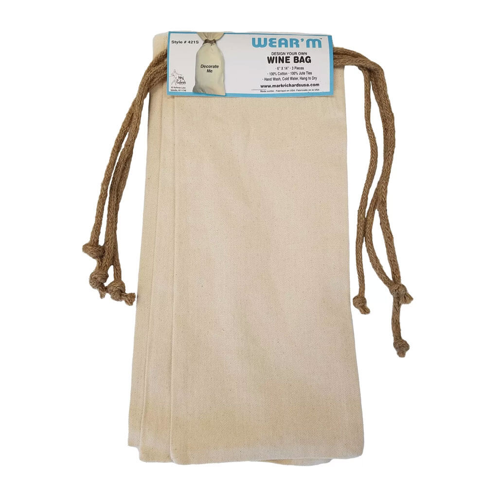 Wear'm Canvas Wine Bottle Bag 6in x 14in, 3Pk Natural