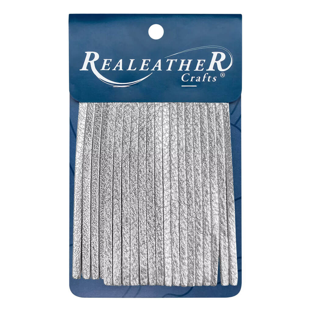 Realeather Crafts Deerskin Fringe 2in x 3in 2pkg, Metallic Silver