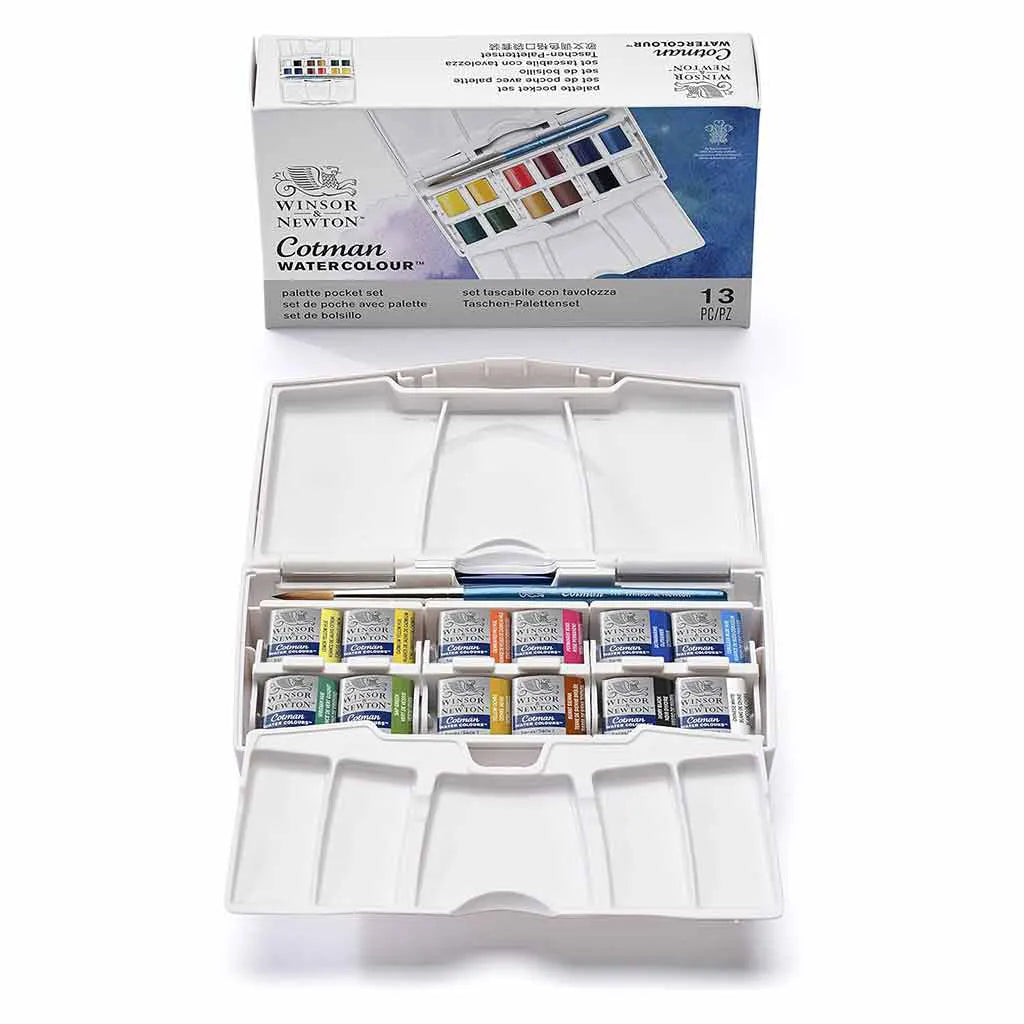 Cotman Watercolor Pocket Plus Set, 12 Half Pans &amp; Brush