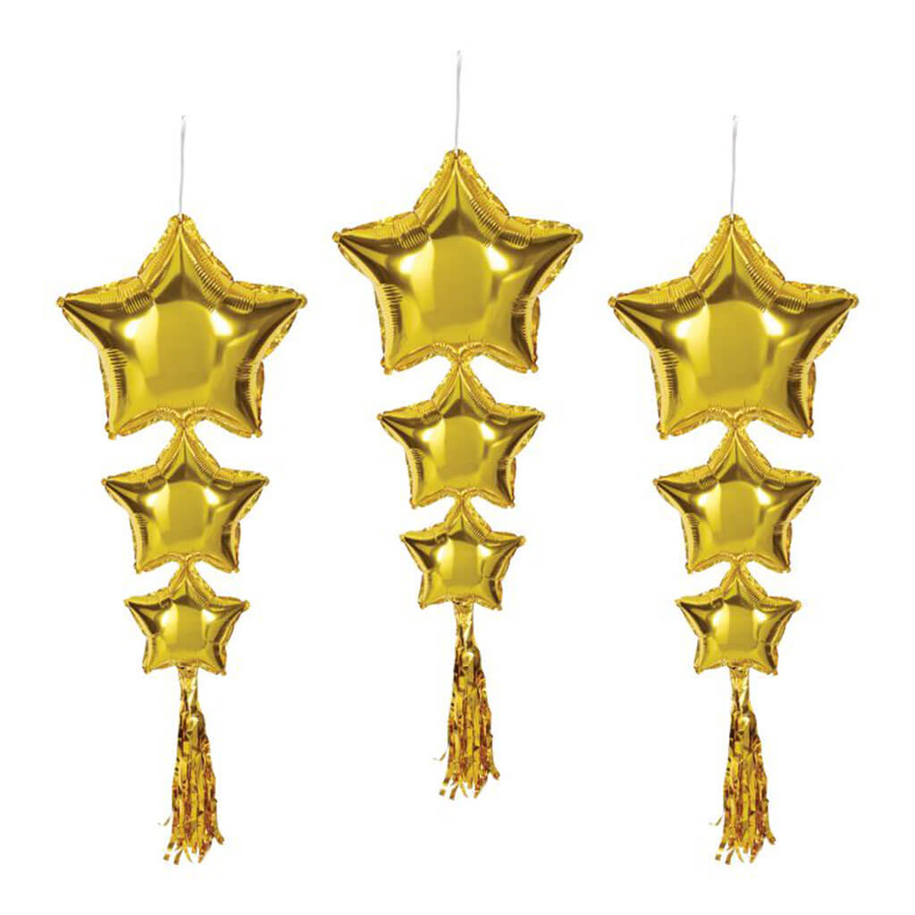 Star Balloons with Tassels 3ft-9in, Gold