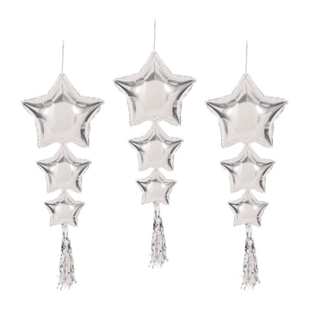 Star Balloons with Tassels 3ft-9in, Silver