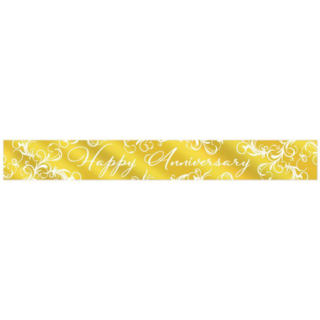 Metallic Happy Anniversary Banner 7.5in x 5ft, Gold